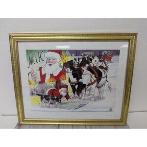 Jane McClure Jane's Prints Santa Claus with Map Cows Farm Country Framed Print